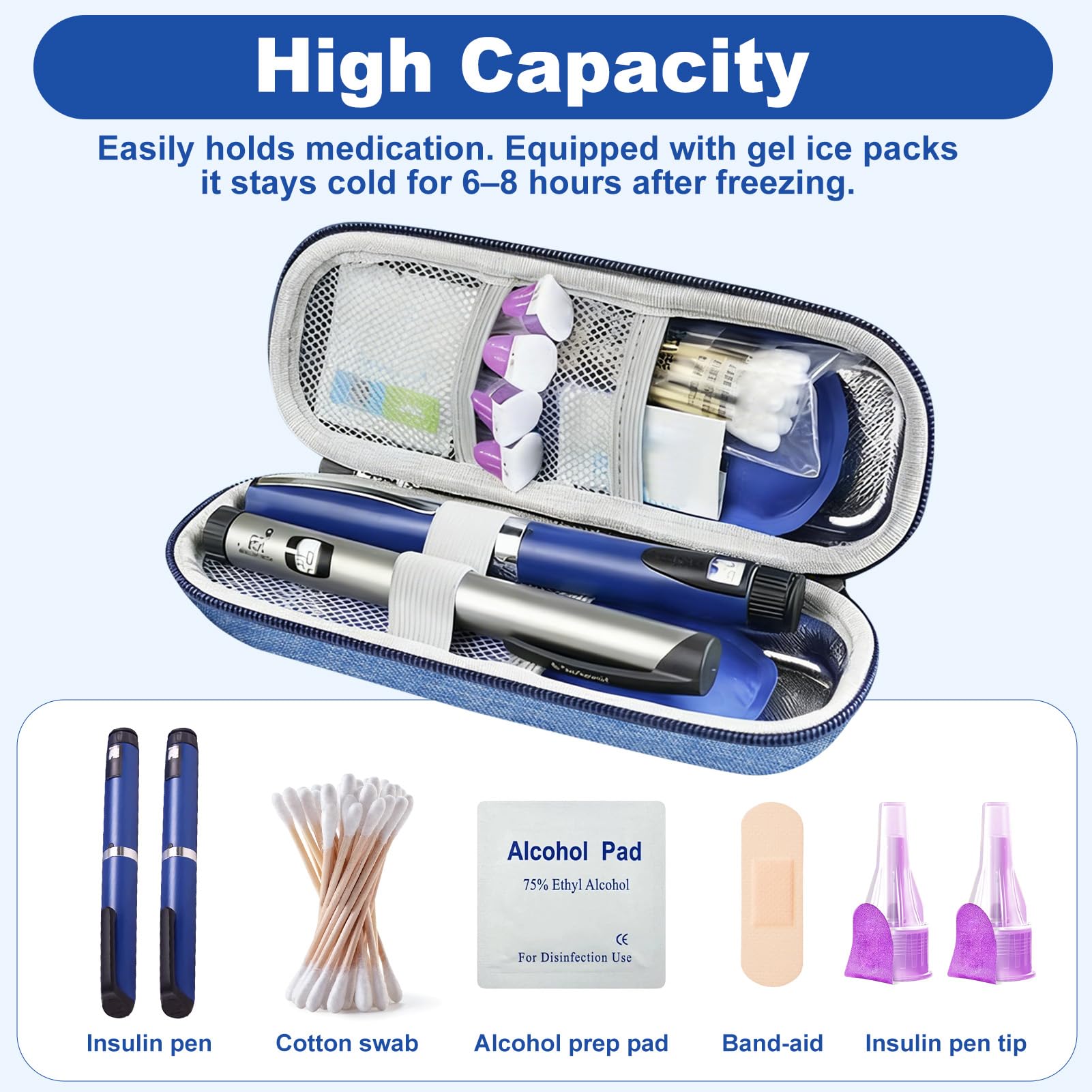 Borsa Termica Insulina Viaggio Porta Insulina Termico Portatile con 2Impacchi Ghiaccio Custodia Penne Insulina Mini Borsa Frigo Frigorifero per Diabetici L'insulina Farmaci Isotermico Impermeabile Blu - 5