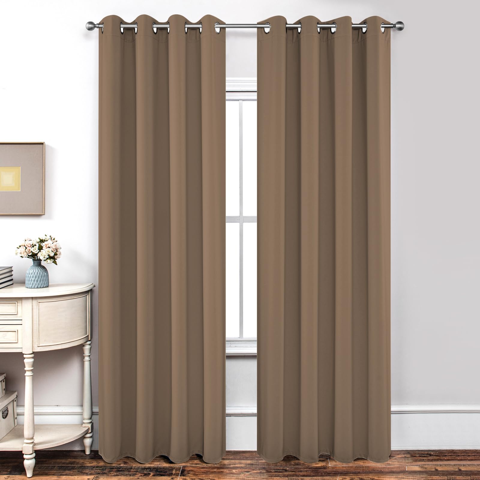 Joydeco Rideau Occultant 2 Pièces, Rideau Thermique Isolant Anti Chaleur Tenture Opaque à Oeillets Isolation Lumiere Anti UV Decoration Chambre Maison Salon Intérieurs