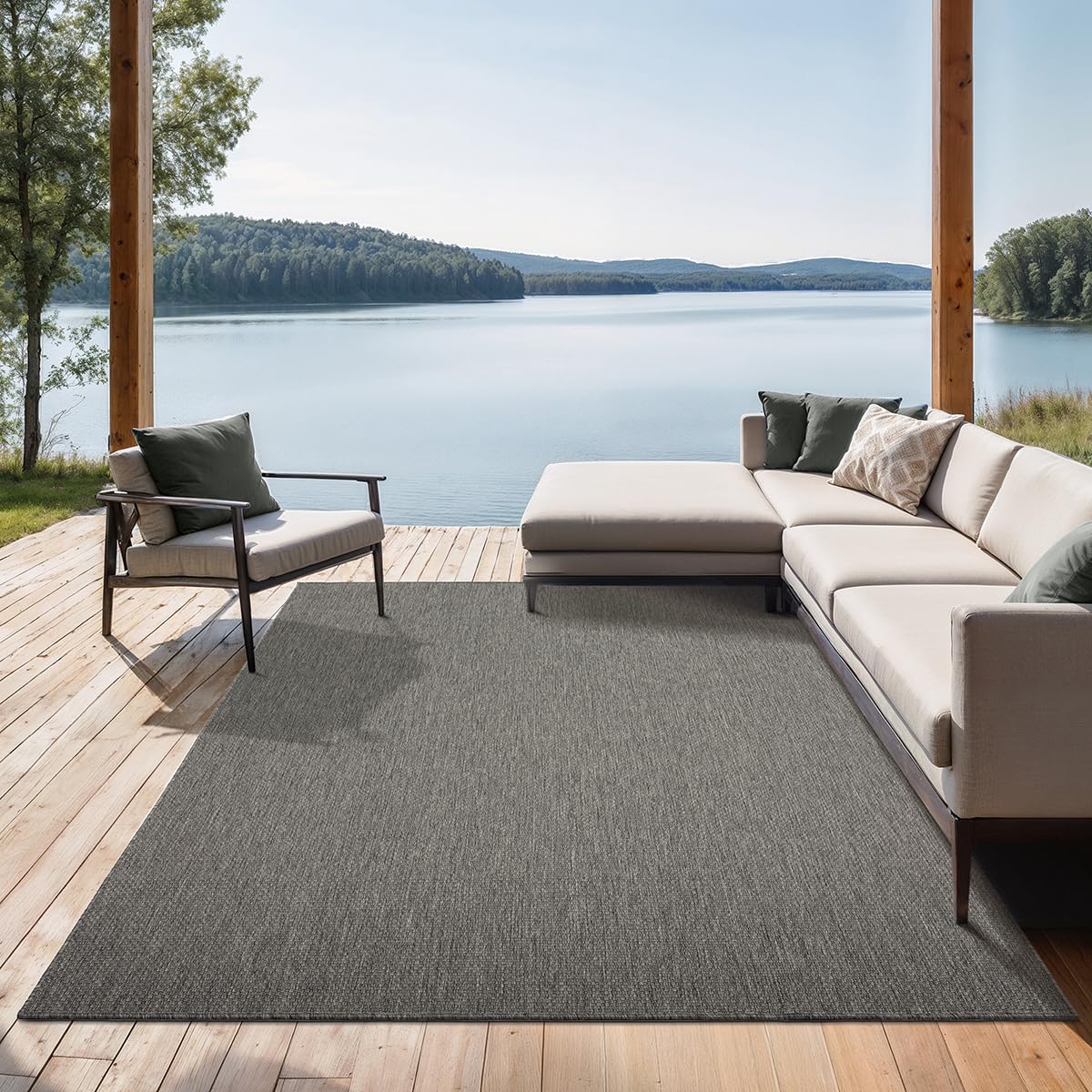 the carpet Mistra Robust Outdoor Rug, Modern, Weatherproof and UV-Resistant, for Balcony, Patio and Conservatory, But Also Suitable for Kitchen or Dining Room, Anthracite, 140 x 200 cm โ image 1