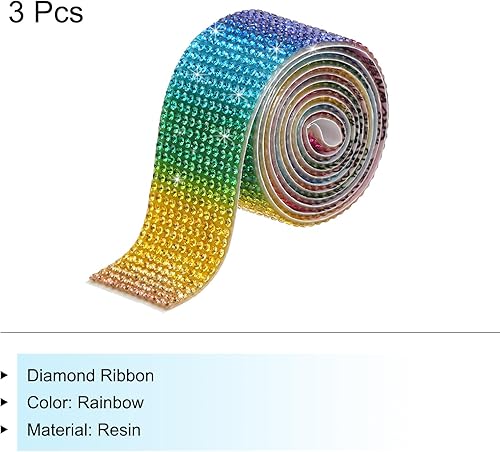 Miniatura 3 de MECCANIXITY 3 rollos de cinta de diamantes de imitación autoadhesiva de 1 pulgada y 3 yardas para proyectos de artes y manualidades, pasteles de