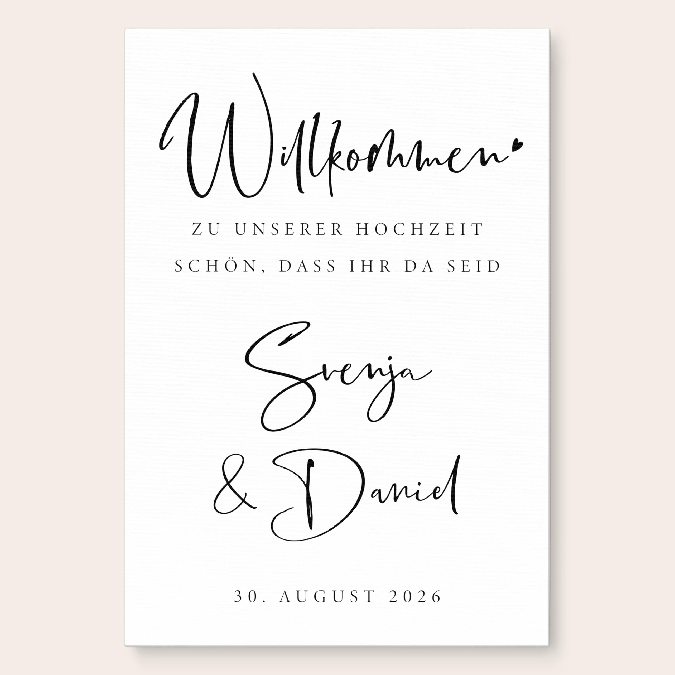 Willkommensschild Hochzeit Hochzeitsschild personalisierte Leinwand minimalistisch Herzlich Willkommen Schild Dekoration (40x60 cm | Ohne Staffelei)