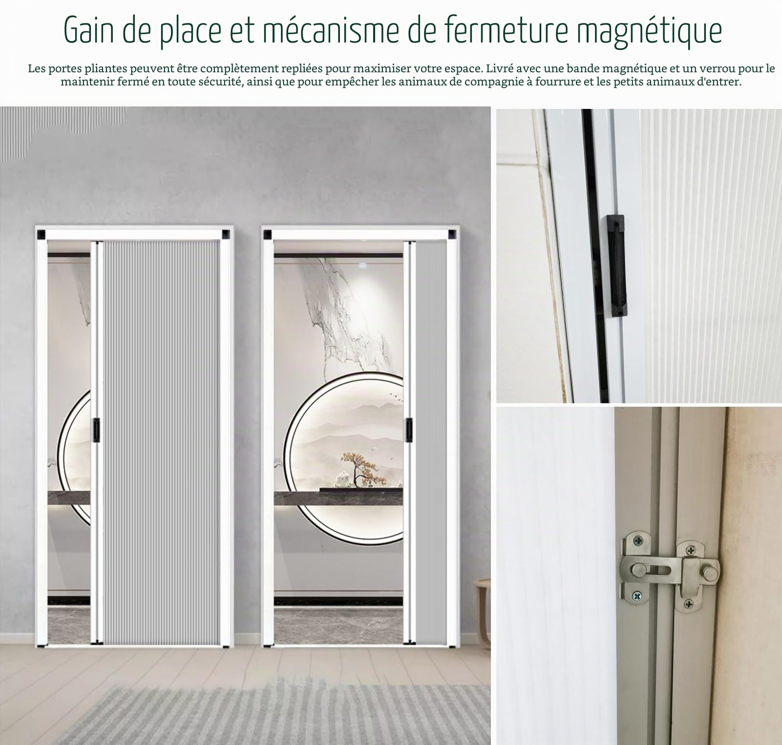 Porte Accordéon Interieur Portes Accordéon Verrouillables pour Salle Bain, Cuisine et Placard, Porte Pliante Sur Mesure, Sans Perçage, Barrière de Séparation Intérieure pour Chambre Camping-car