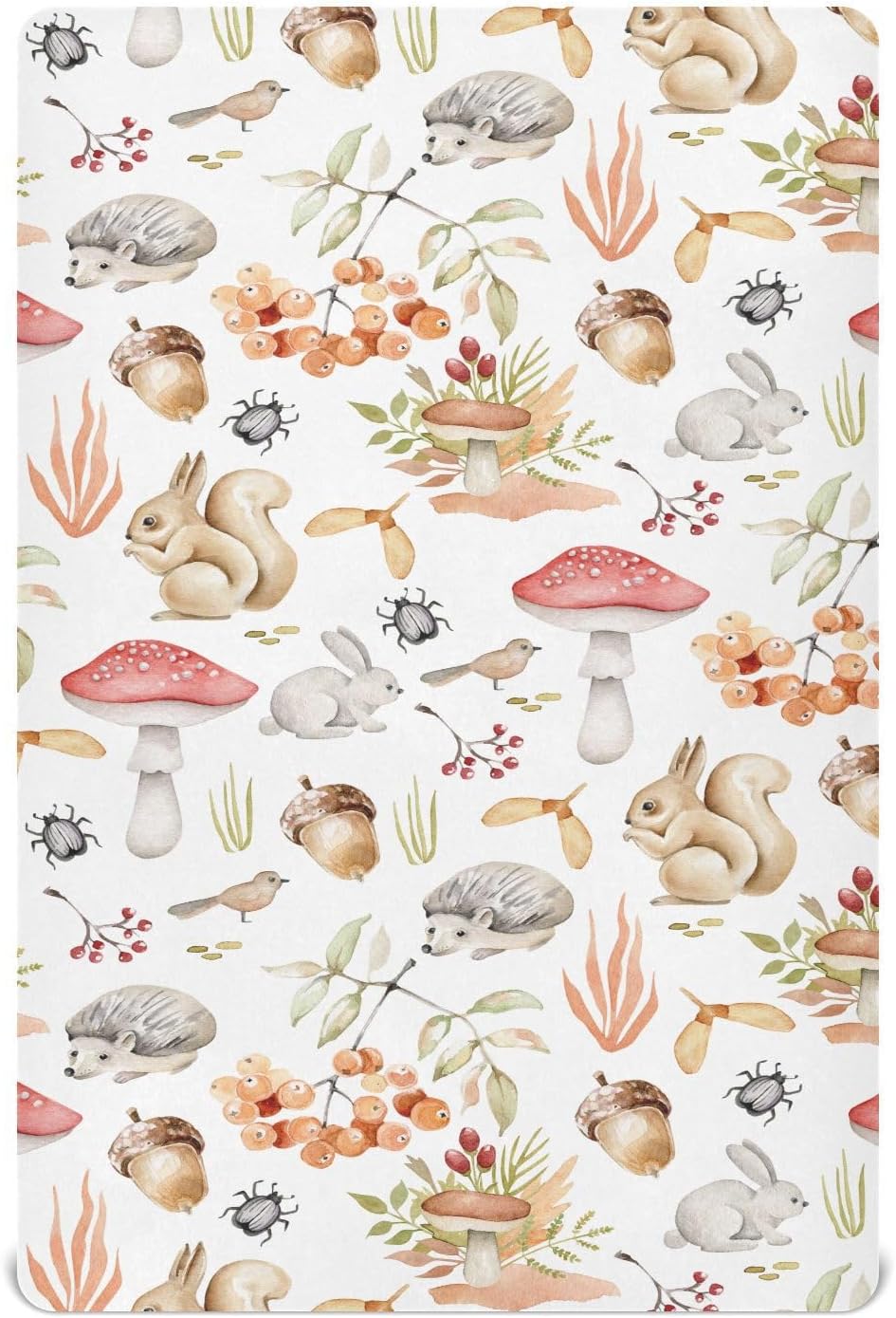 Fitted Crib Sheets Mushroom Rabbits Stretchy Portable Playard Sheets for Baby Toddler, Breathable Soft Mini Crib Mattress 52 x 28 in for Boys and Girls