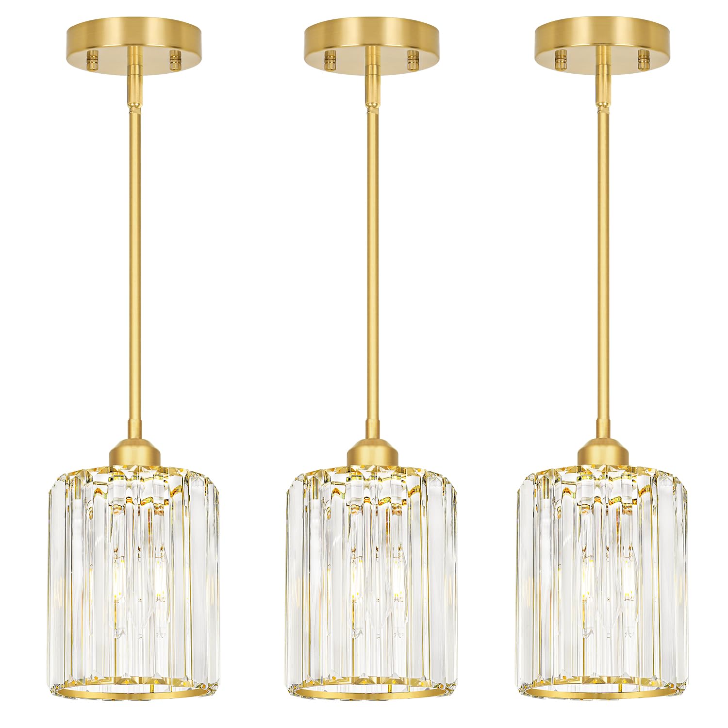 Photo 1 of Lxybcce Gold Kitchen Pendant Lights Over Island with Adjustable Rods - Crystal Pendant Lighting Fixtures 3 Pack, Ideal Over Dining Table or Bar, E26 Bulb Compatible, No Electrician Needed