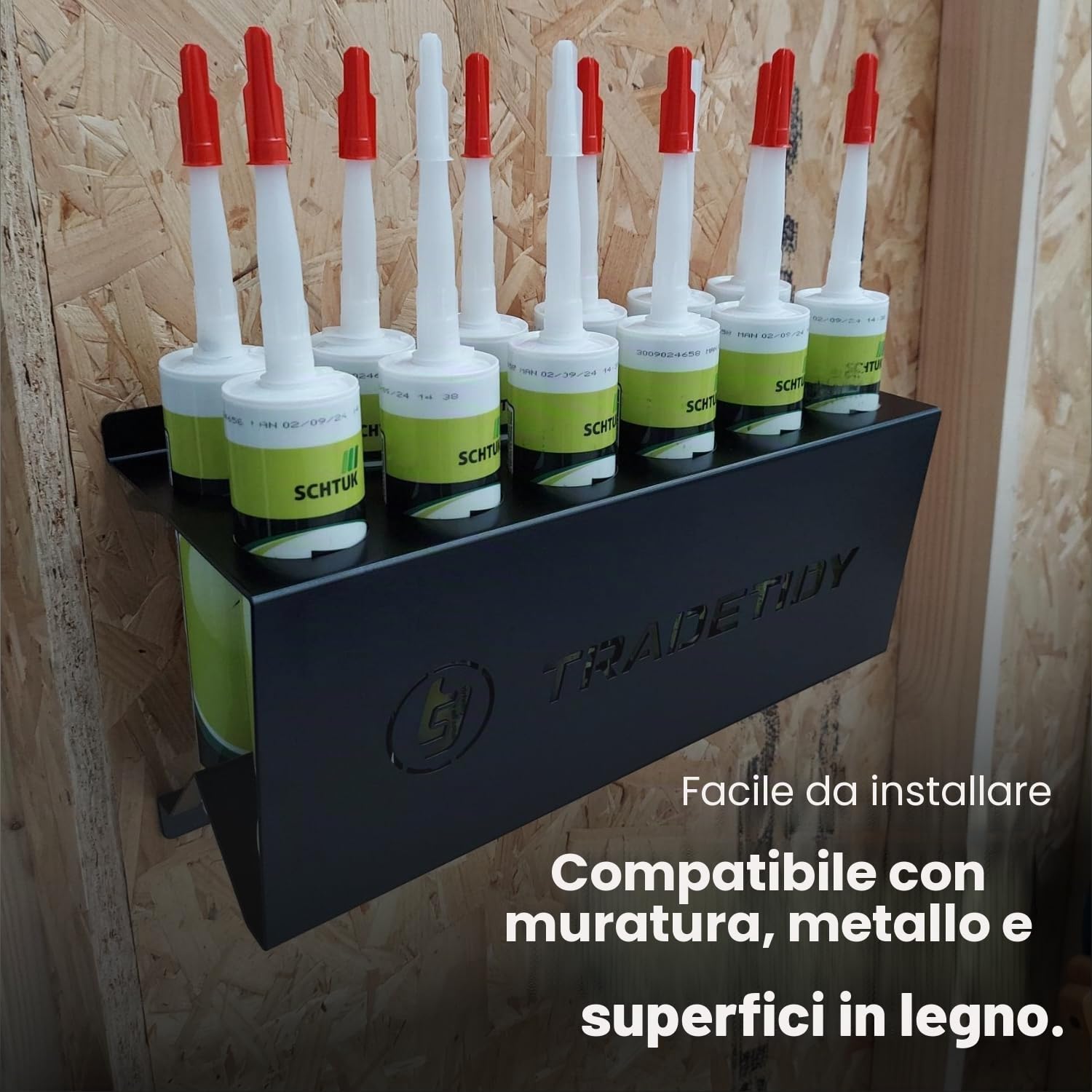 TradeTidy - Supporto per tubo sigillante in silicone, 12 tubi, in acciaio, 396 mm, colore: nero