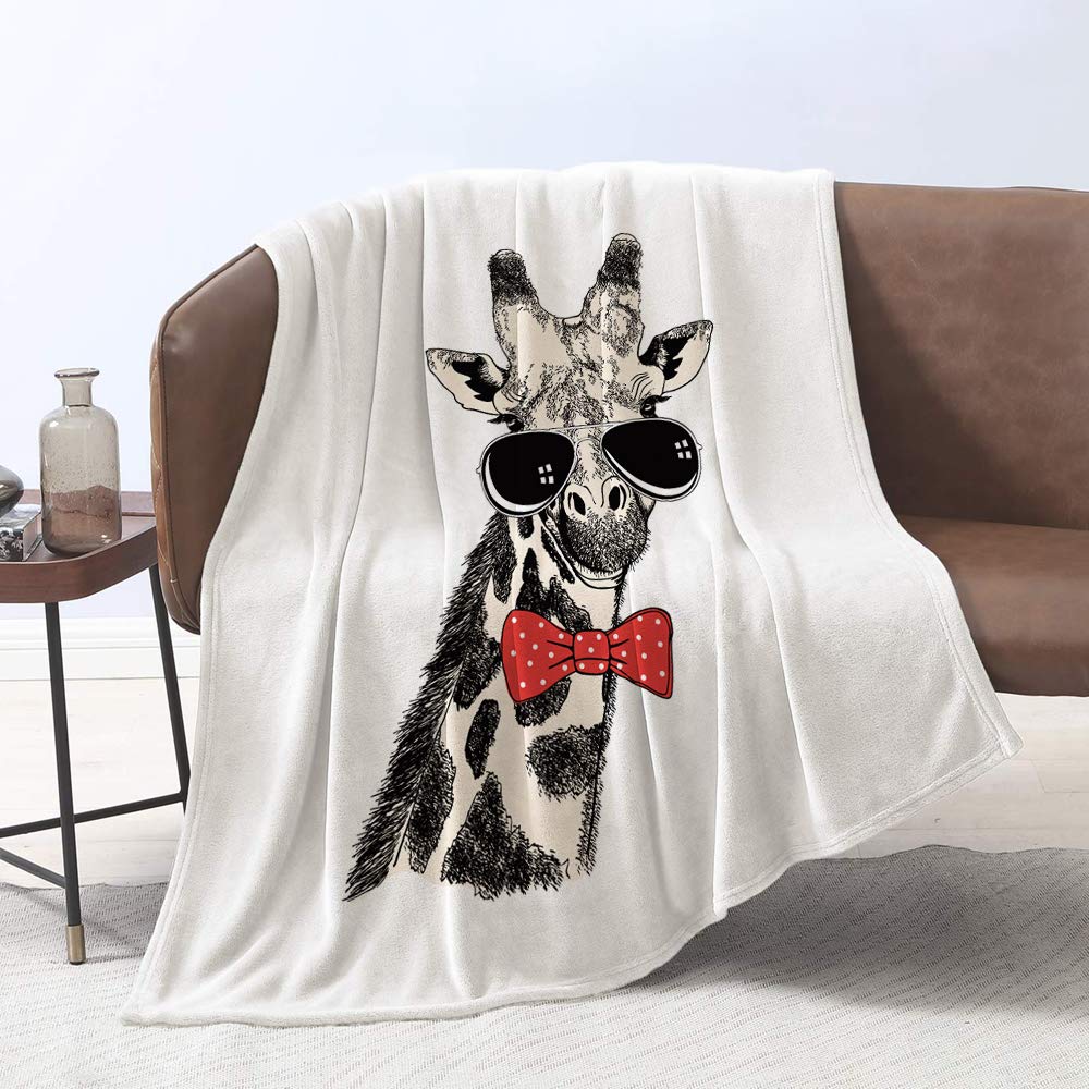Lmorey Giraffe in Sunglasses Home Decor Blanket Soft Warm Blankets for Bed Couch Sofa Lightweight Travelling Camping 60 x 80 Inch Throw Size for Kids Boys Women
