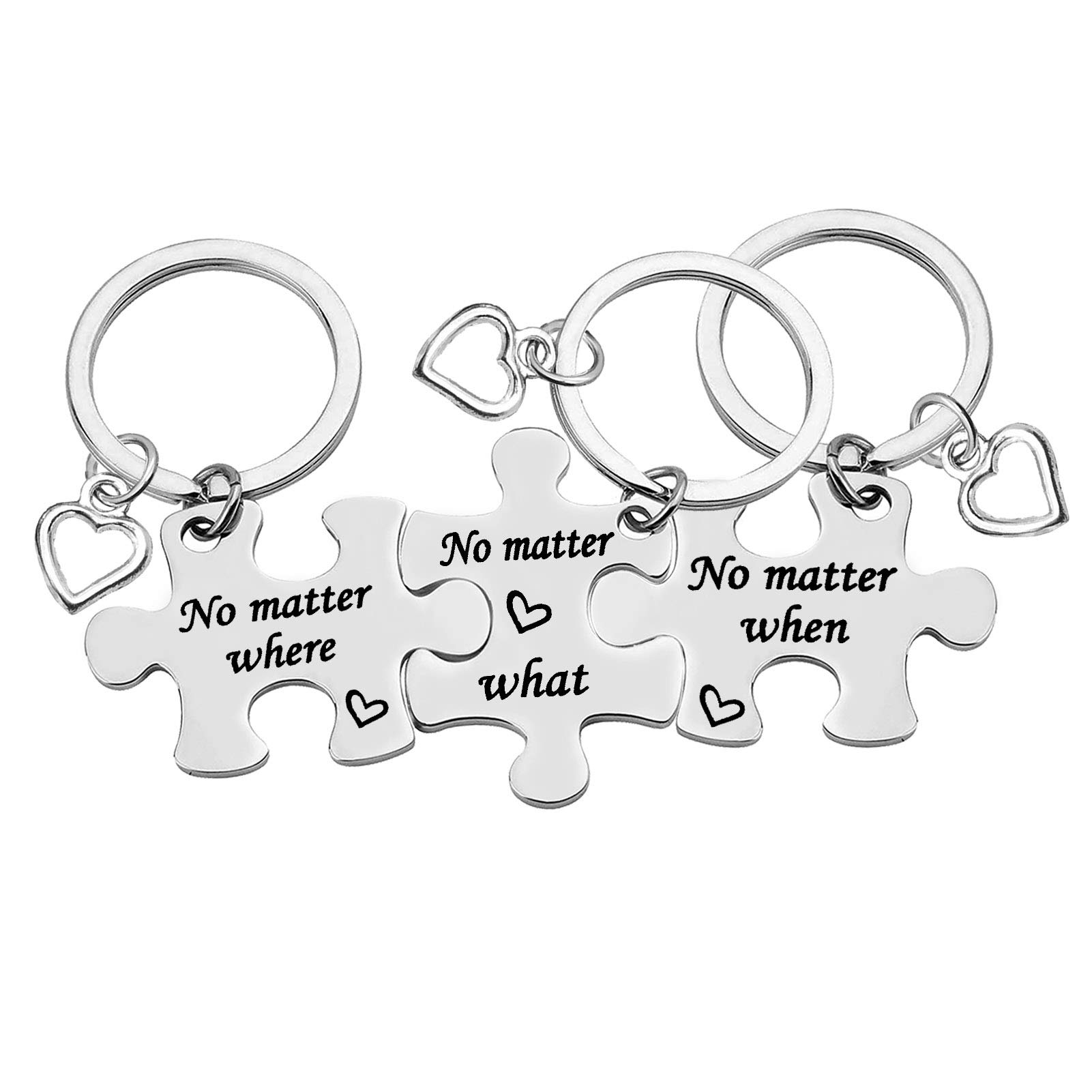 Best Friend Keychain Set Sisters Brothers Keychain No Matter Where What When Puzzle Keychains Set of 3 Long Distance Relationship Gifts Friendship