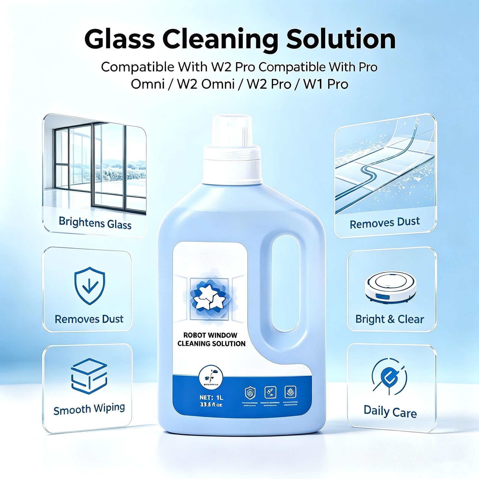 Líquido limpiador para cristales compatible con ECOVACS Winbot W1 W2 Pro Mini Omni