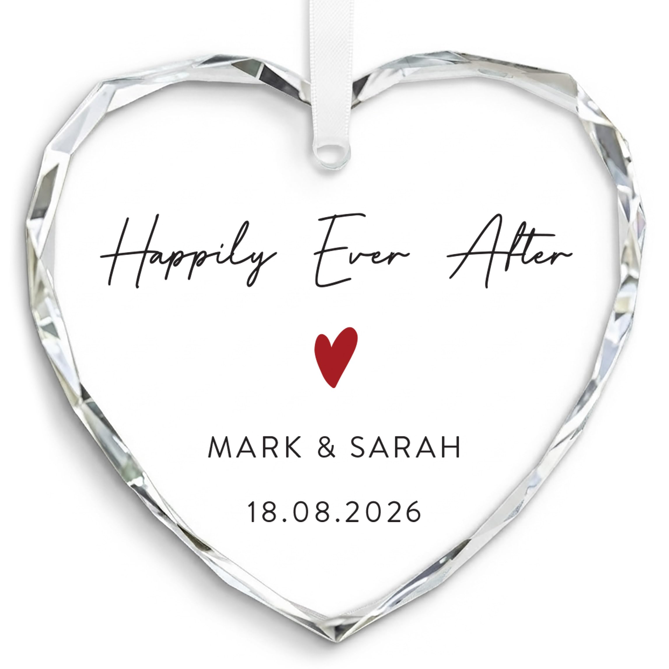 Beecreative Personalised Wedding Gifts For Bride and Groom - Happily Ever After Crystal Glass Heart Decoration - Wedding Day Gift For Husband and Wife - With Keepsake Gift Bag
