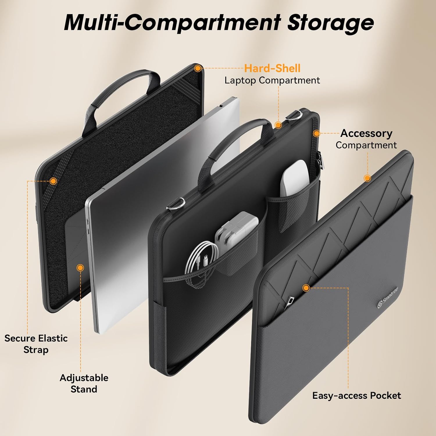 Smatree EX45 15-16 Inch Laptop Shoulder Bag Case,withHard-Shell&Soft Pocket image 4