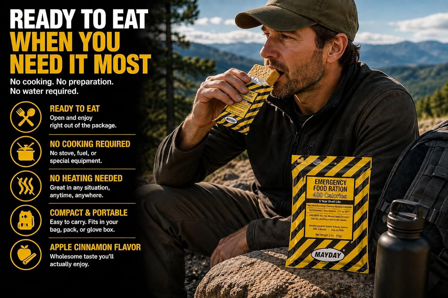 Mayday Emergency Food Ration Bars 400 Calories, 110 Pack Bulk Case, U.S. Coast Guard Approved Survival Food, 5 Year Shelf Life Emergency Food Supply, Ready to Eat Disaster Preparedness Food Bars