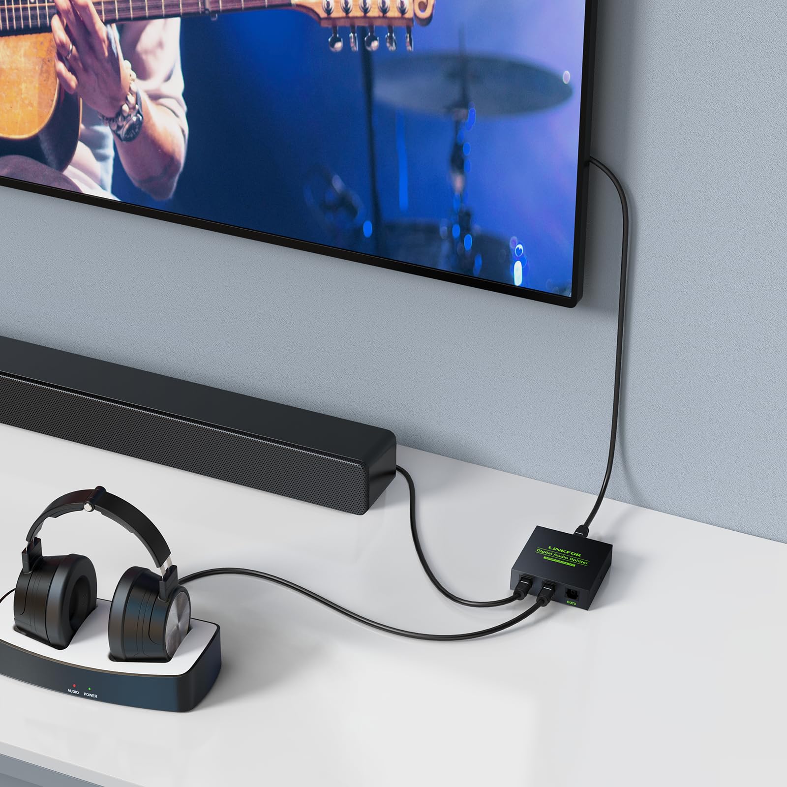 LiNKFOR Répartiteur audio optique 1 x 3 SPDIF Toslink en alliage d'aluminium 1 entrée 3 sorties prend en charge LPCM 2.0 DTS pour Dolby-AC3 Compatible avec PS3 DVD HDTV STB