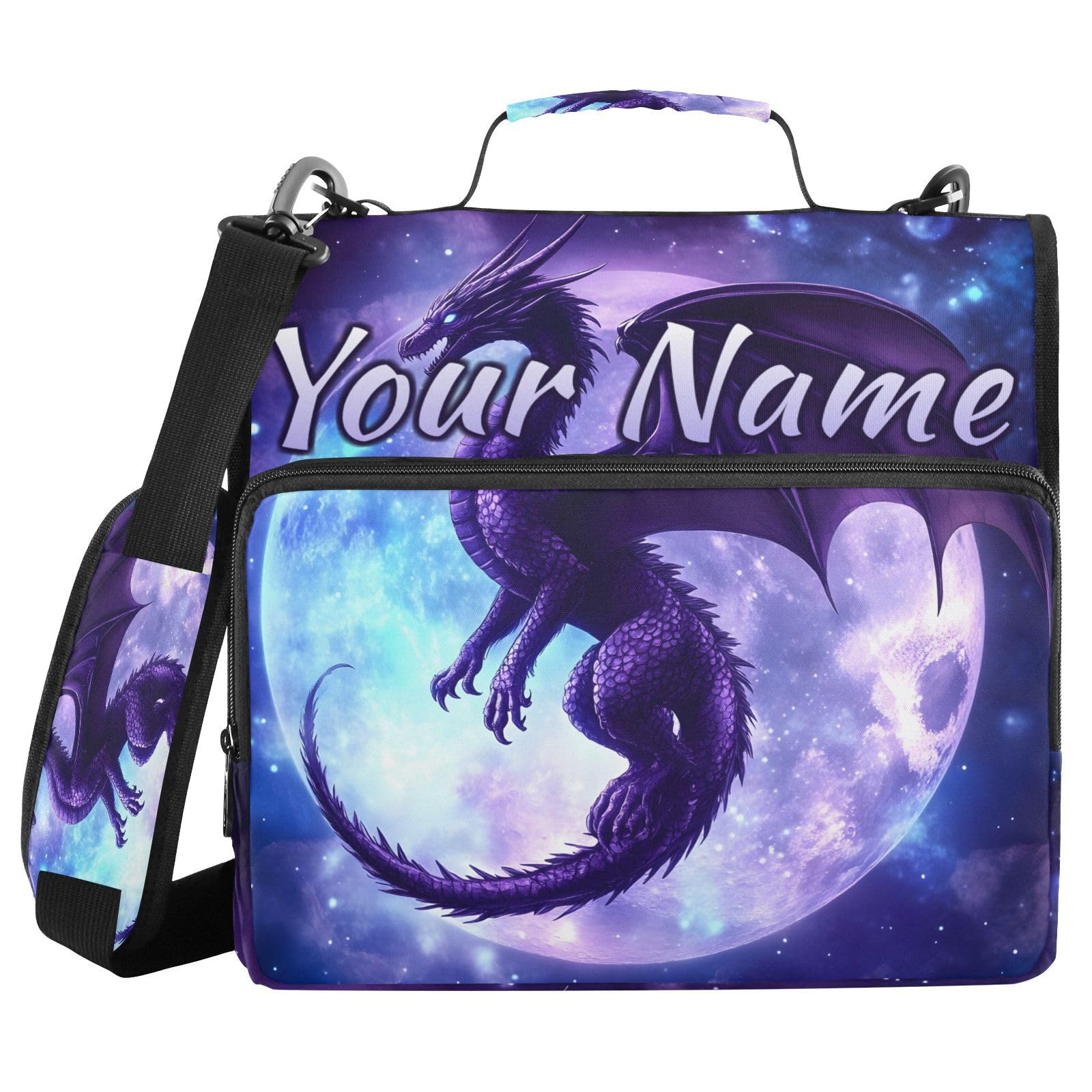 Custom 3 Ring Zipper Binder Dragon Moon Personalized Name 1.5 Inch Binders Large Capacity Multi Pockets for School Office Supplies