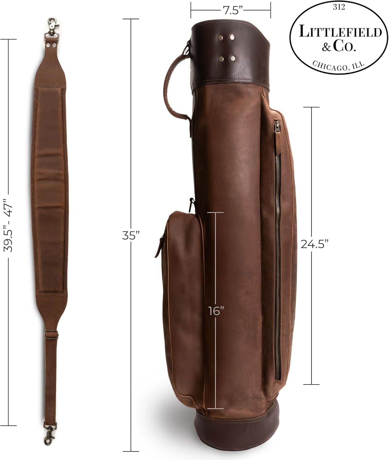 Leather Golf Bag with Top Divider & Shoulder Strap, Vintage Club Golf Cart Bags for Men & Women, Carry Sunday Silencer Stand Bag, Mens Travel Walking Cases, Hard Case Light Weight