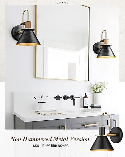 Miniatura 6 de Apliques de pared negros y dorados, apliques industriales HWH para iluminación de pared para interiores, lámpara de pared negra para baño, mesita de