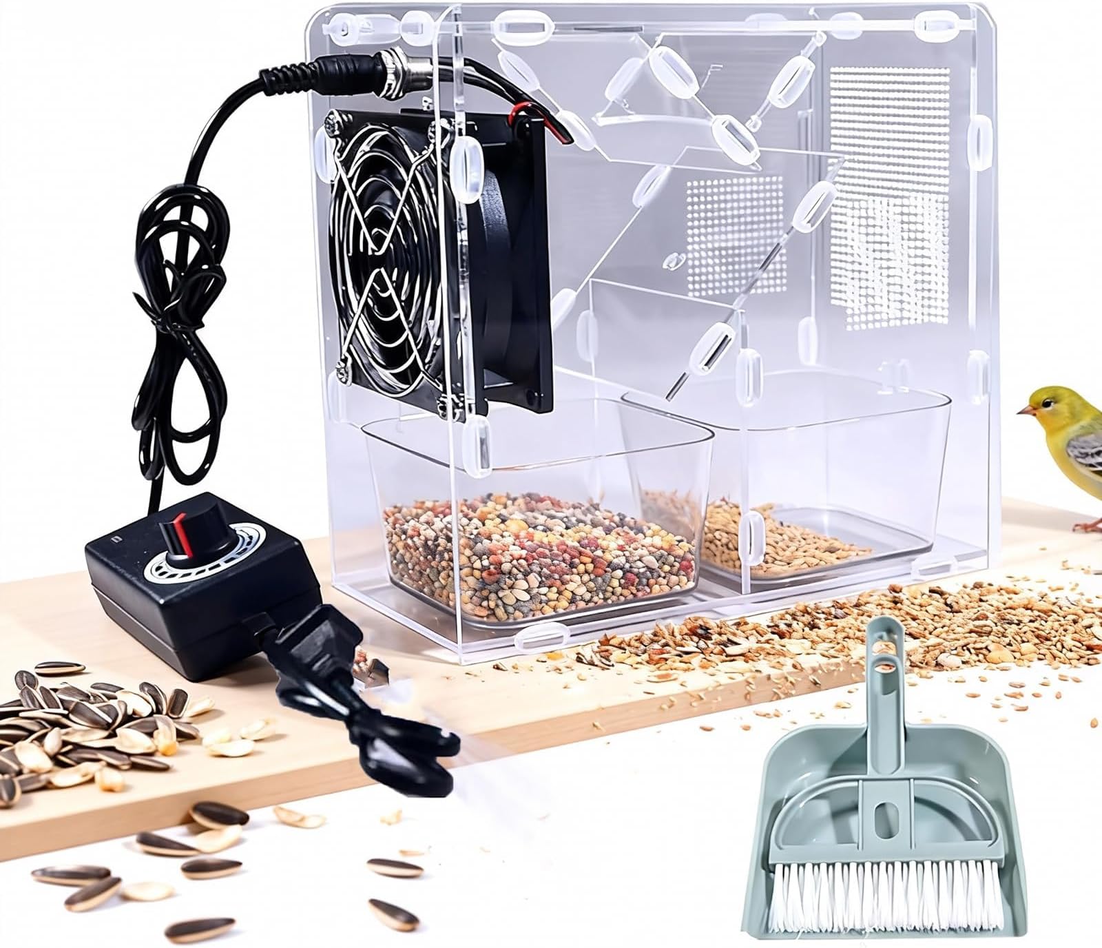 Bird Seed Cleaner Cleaning Machine, Grain Cleaning Winnower Machine with 2 Boxes, Adjustable Wind Speed, Removable and Washable, Separation Process Clear, for Millet and Grains