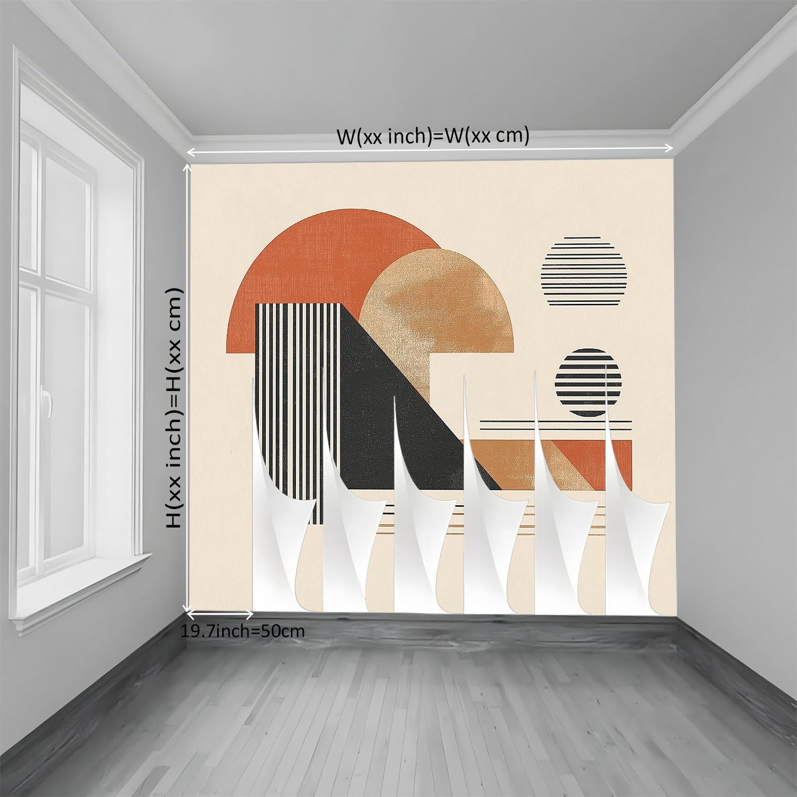 Abstrakcyjne geometryczne linie minimalistyczne 3D panoramiczna tapeta 300 x 210 cm, fototapeta z włókniny | Dekoracja ścienna Fototapeta Sypialnia Beżowa dla dzieci,