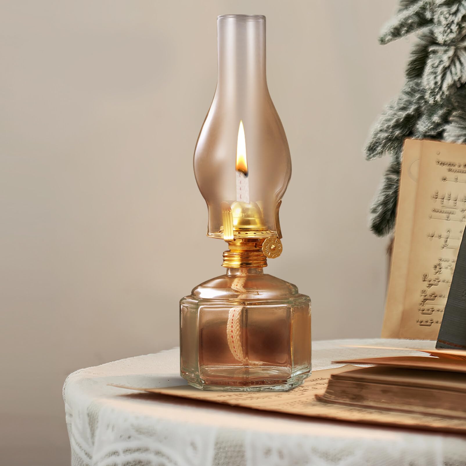 Vintage Öllampe Mit Farbverlauf - Goldene Kerosinlampe 13cm Glas