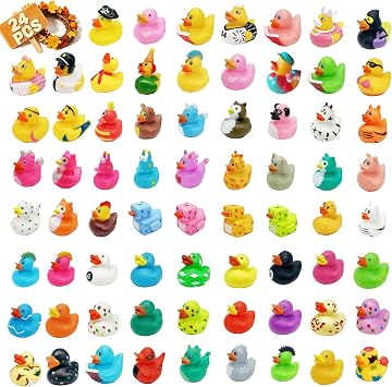 24Pcs Rubber Ducks,Random Assortment Bath Toys & 2 Inch Mini Plastic Ducks for Kids Baby Bath Shower Toys,Party Bag Fillers,Birthday Gifts,Swimming Pool Toys,Decorations