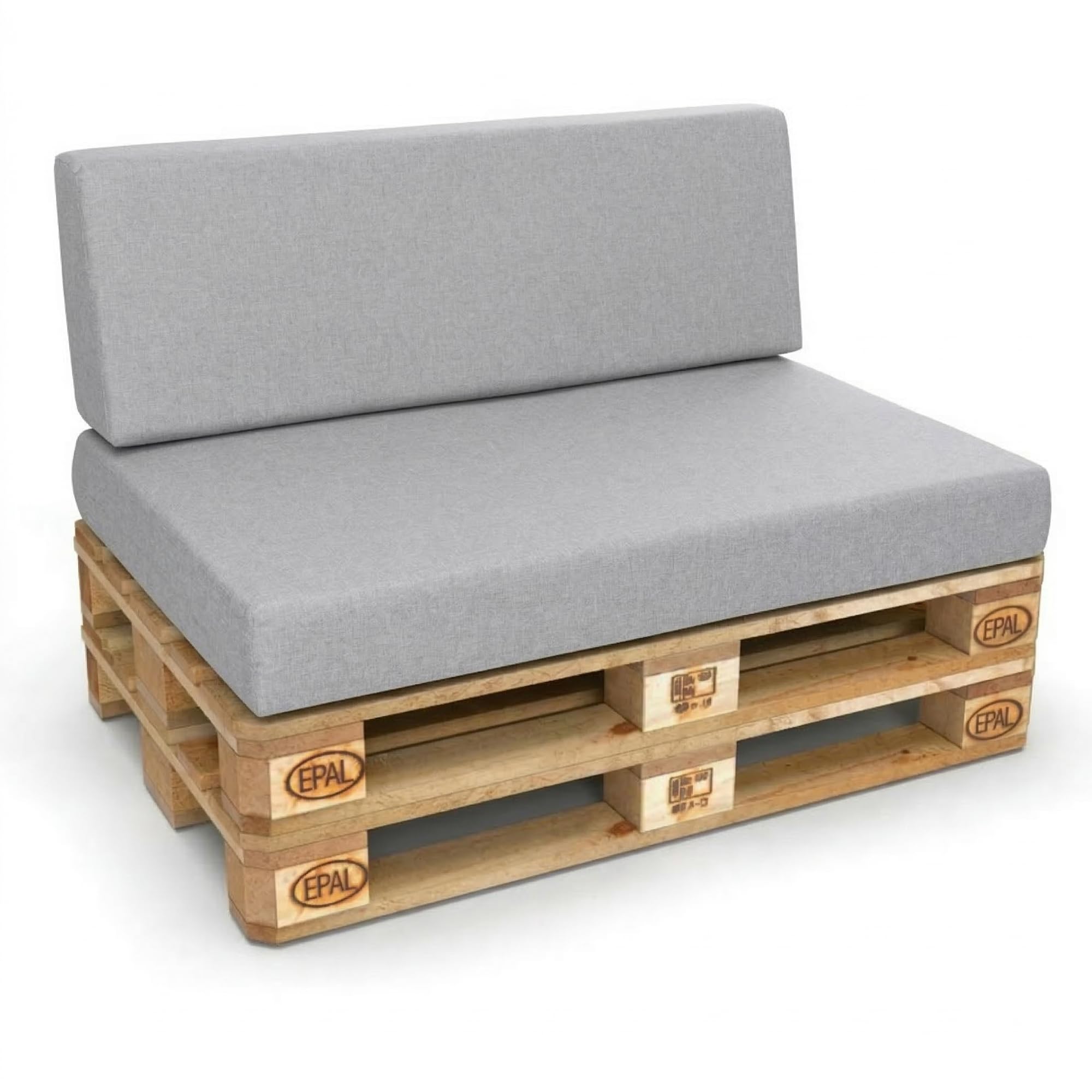 Juego de 2 cojines para palés, cojines de asiento de 120 x 80 cm + cojín de respaldo de 120 x 40 cm, acolchado de espuma de poliuretano granulado, cómodo, color gris claro