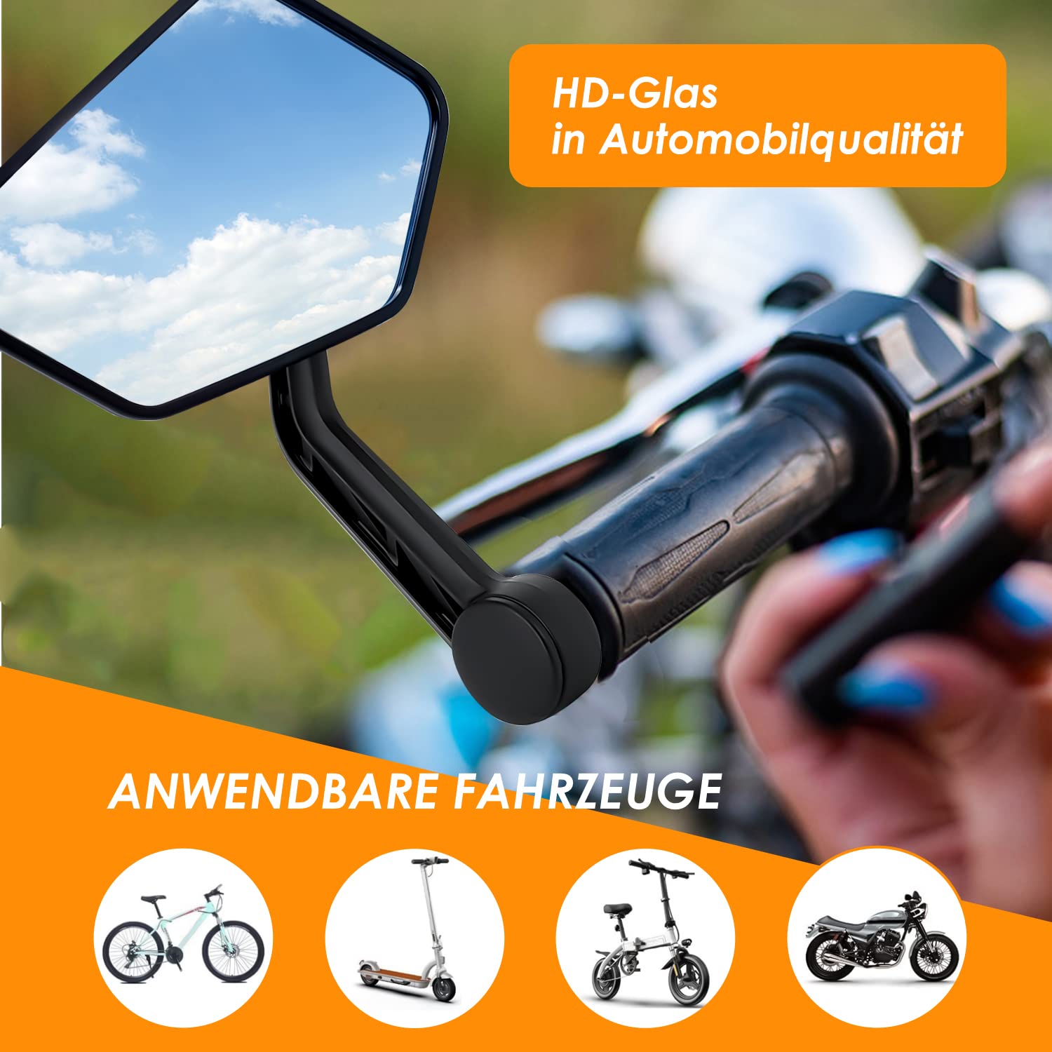 Arkham Espejo de Bicicleta Resistente a Los Golpes HD Extra Grande - Retrovisor Plegable para Manillar Izquierdo de Bicicleta Eléctrica