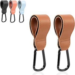 BABALUU Pack Ganchos Carro Bebe Cuero – 2 Enganches – Soportan hasta 20kg de peso - Mosquetón Carrito Bebe – Accesorios para Silla de Paseo para colgar Bolso, Mochila, Bolsas (Marrón)