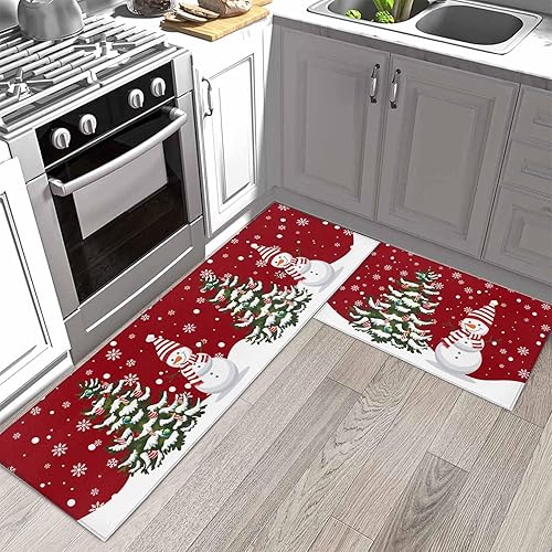 Miniatura 136 de Alfombras de cocina de Navidad absorbentes antideslizantes para piso, árbol de Navidad, muñeco de nieve y copo de nieve, alfombras y tapetes