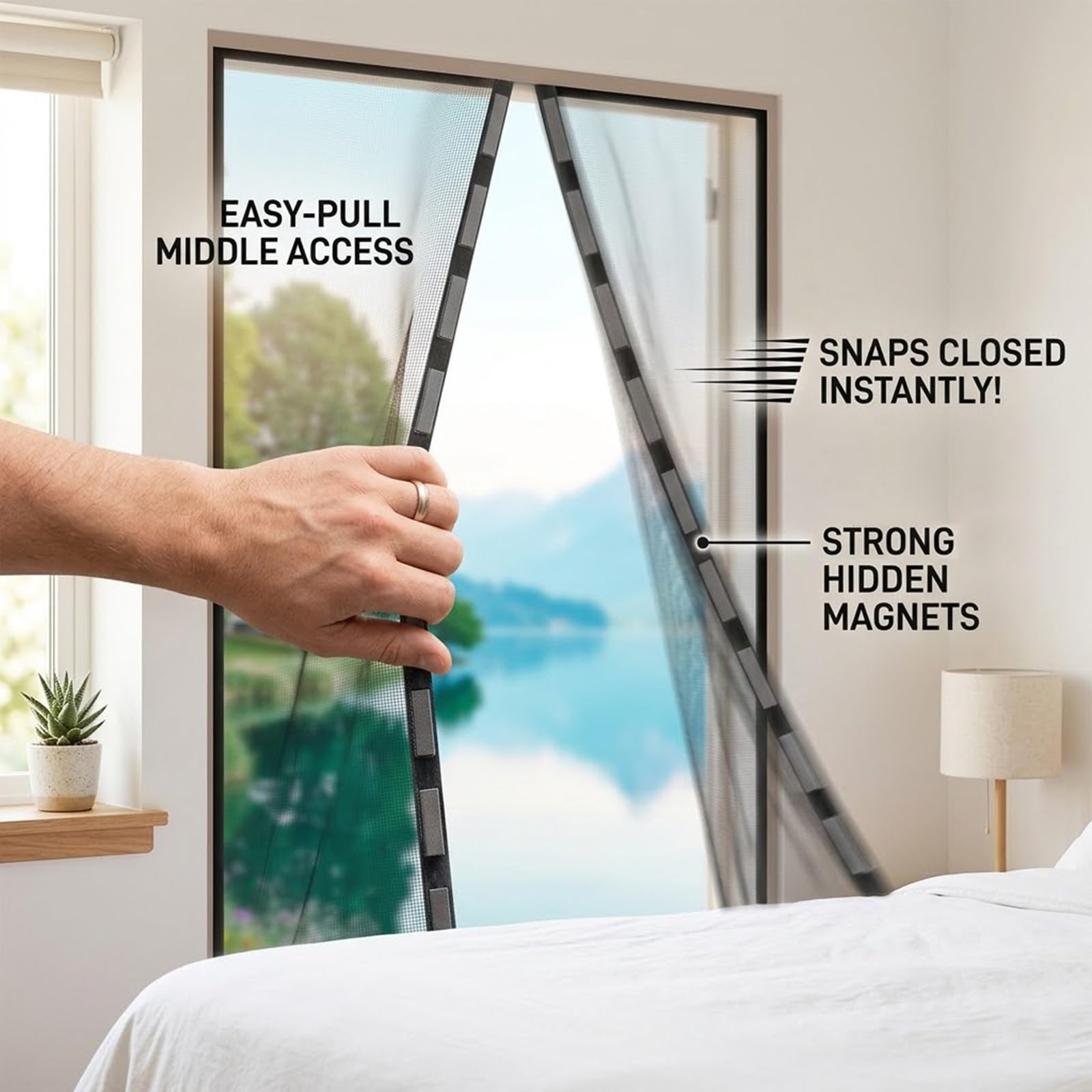 Fliegengitter Fenster Magnet Insektenschutz Atmungsaktiv Moskitonetz Fliegennetz Ohne Bohren Mit Klettband, Einfache Montage Mückenschutz(Black,150x300cm)