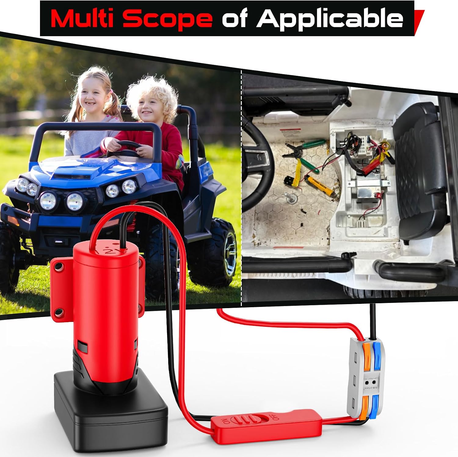 Upgraded Battery Adapter Compatible for Milwaukee 12V Battery, All-in-One Switch & Fuse Design, Power Ride Wheel Adapter Converter Kit for Ride-On Toys, 14 Gauge with Wire Terminals