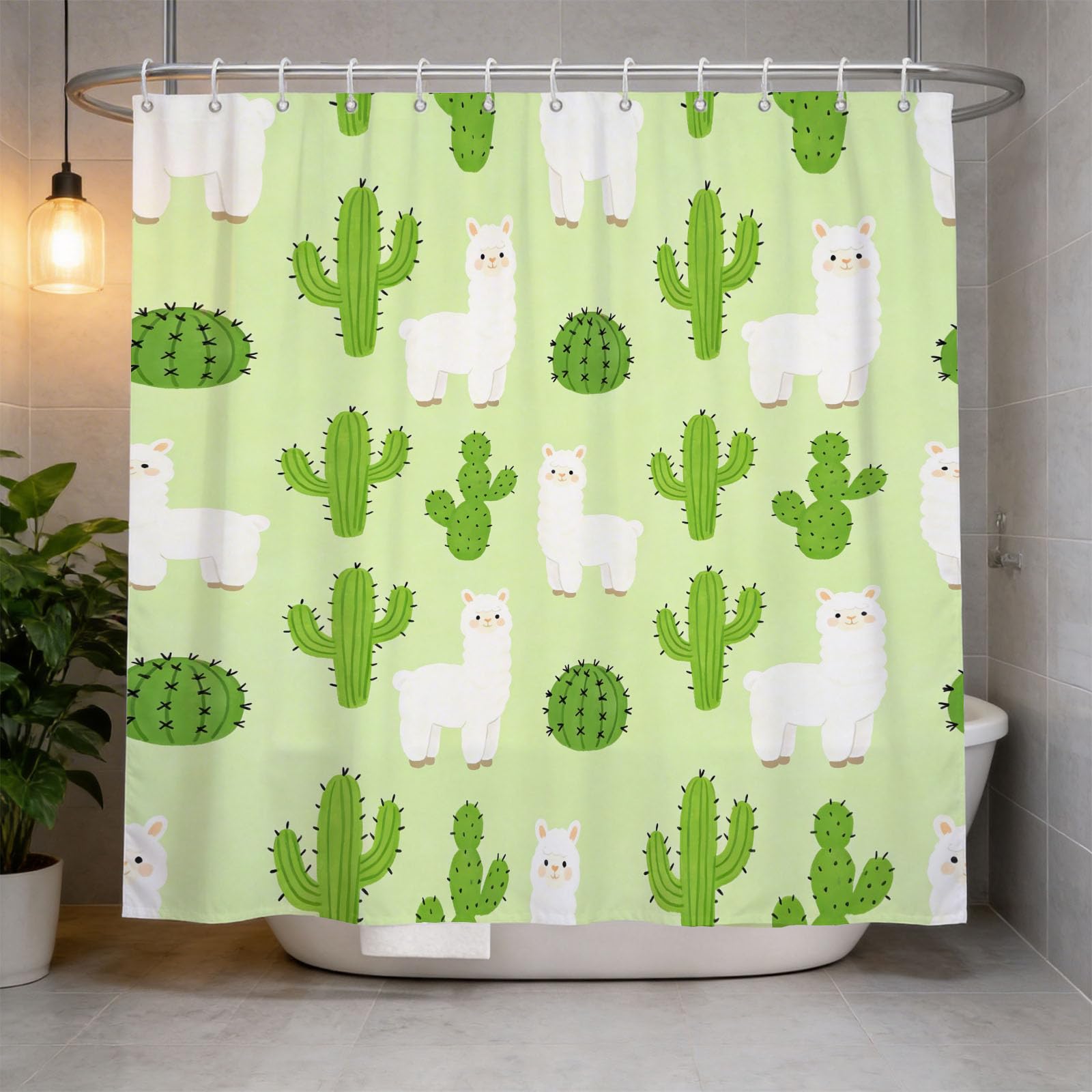 Hongduo White 3D Cartoon Alpaca Shower Curtain For Stalls Bathtubs Alpaca Bathroom Decor Shower Curtain Set Polyester Fabric Waterproof 180X180cm/71X71 Inch With Hooks