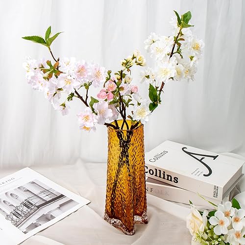 Miniatura 10 de Florero transparente grueso con forma de estrella, jarrones de 9 pulgadas de alto para ramo, jarrones de vidrio para flores, jarrón único para