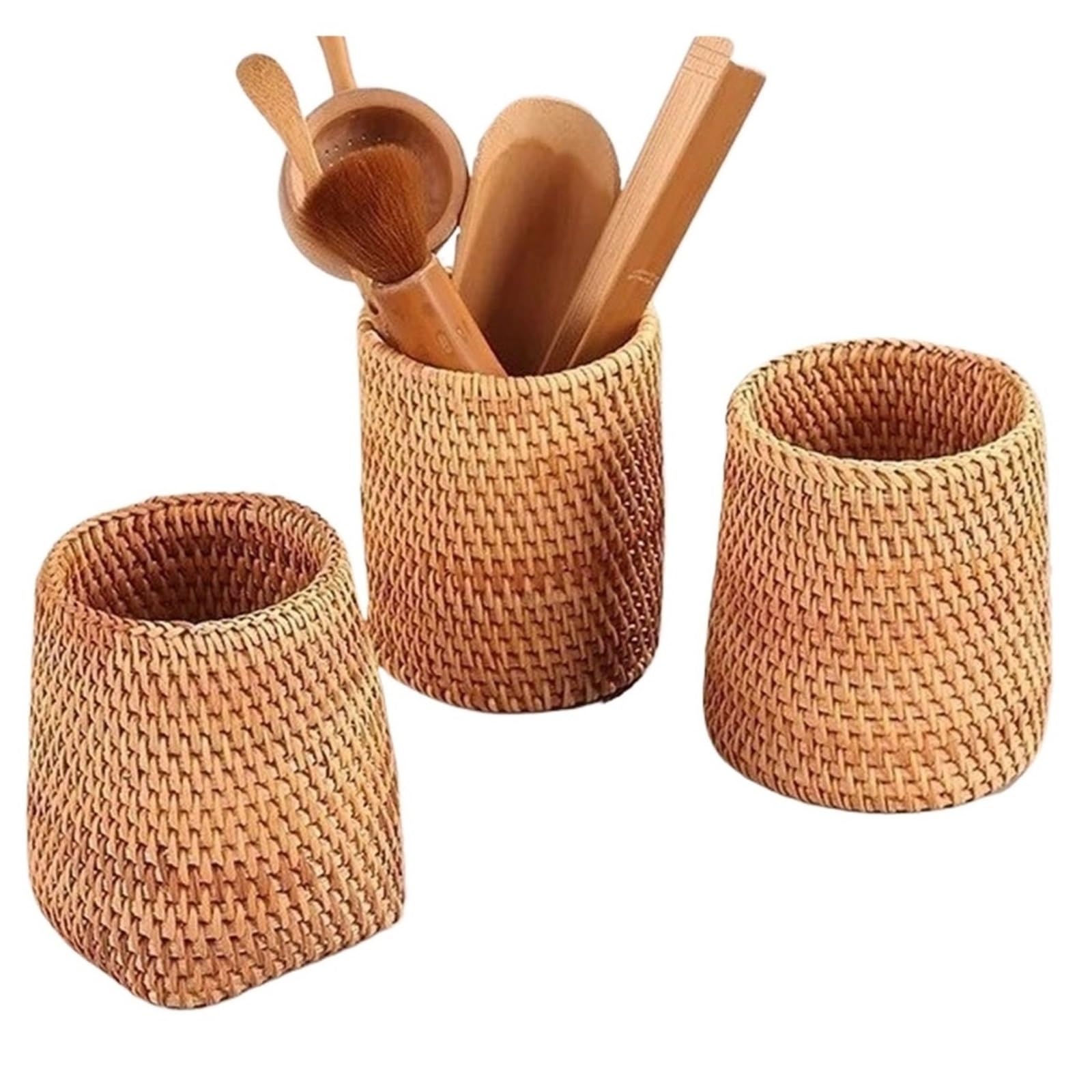 ZNJAMN 1set 3pcs Handmade Autumn Rattan Woven Storage Box, Straw Desktop Makeup, Pen Holde for pens