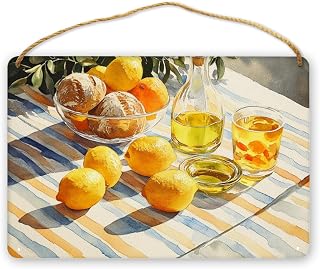 Wooden Hanging Arts Sign 12x8 Inch – Wood Wall Decors, Fresh Citrus & Bread Meal Art for Home Cooks & Food Photographers Decor for Dining Room & Chef’s Kitchen