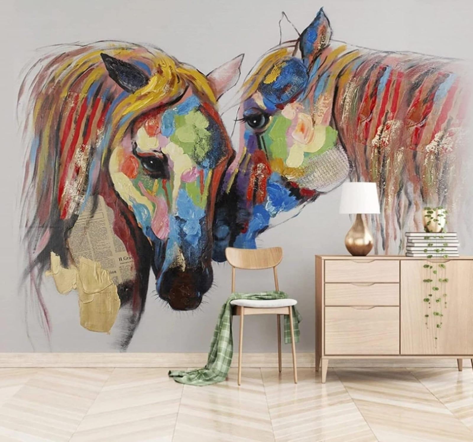 Abstract Hand Drawn Watercolour Animals Horses 3D Wallpaper Easy Install Feature Office Living Room Sofa Bedroom TV Background Wall Decoration-350cm×256cm