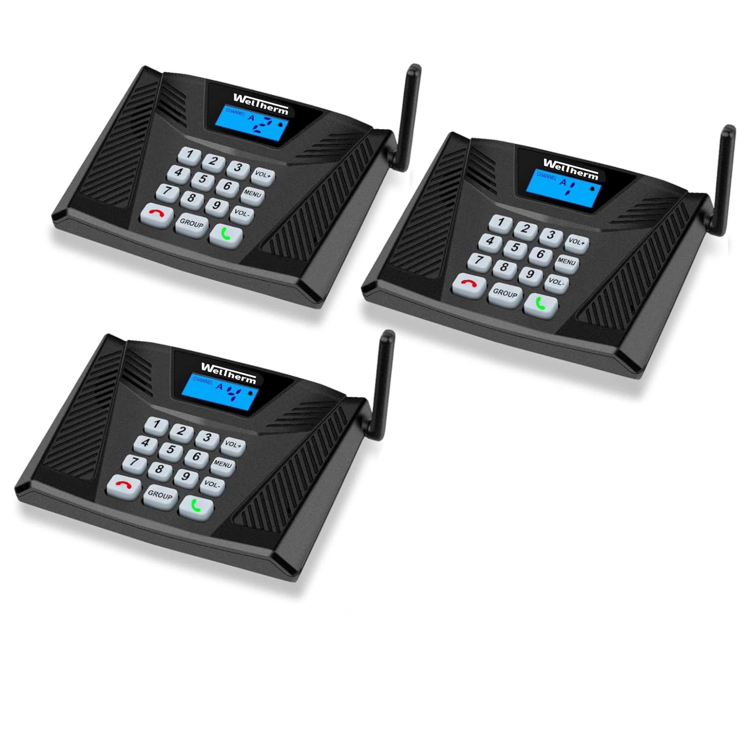 WelTherm Intercoms Wireless for Home - 10 Channel 3 Privacy Code Wireless Intercom System for Home, House, Business, Office - 1.1 Mile Range Room to Room Intercom Communication System - Pack of 3