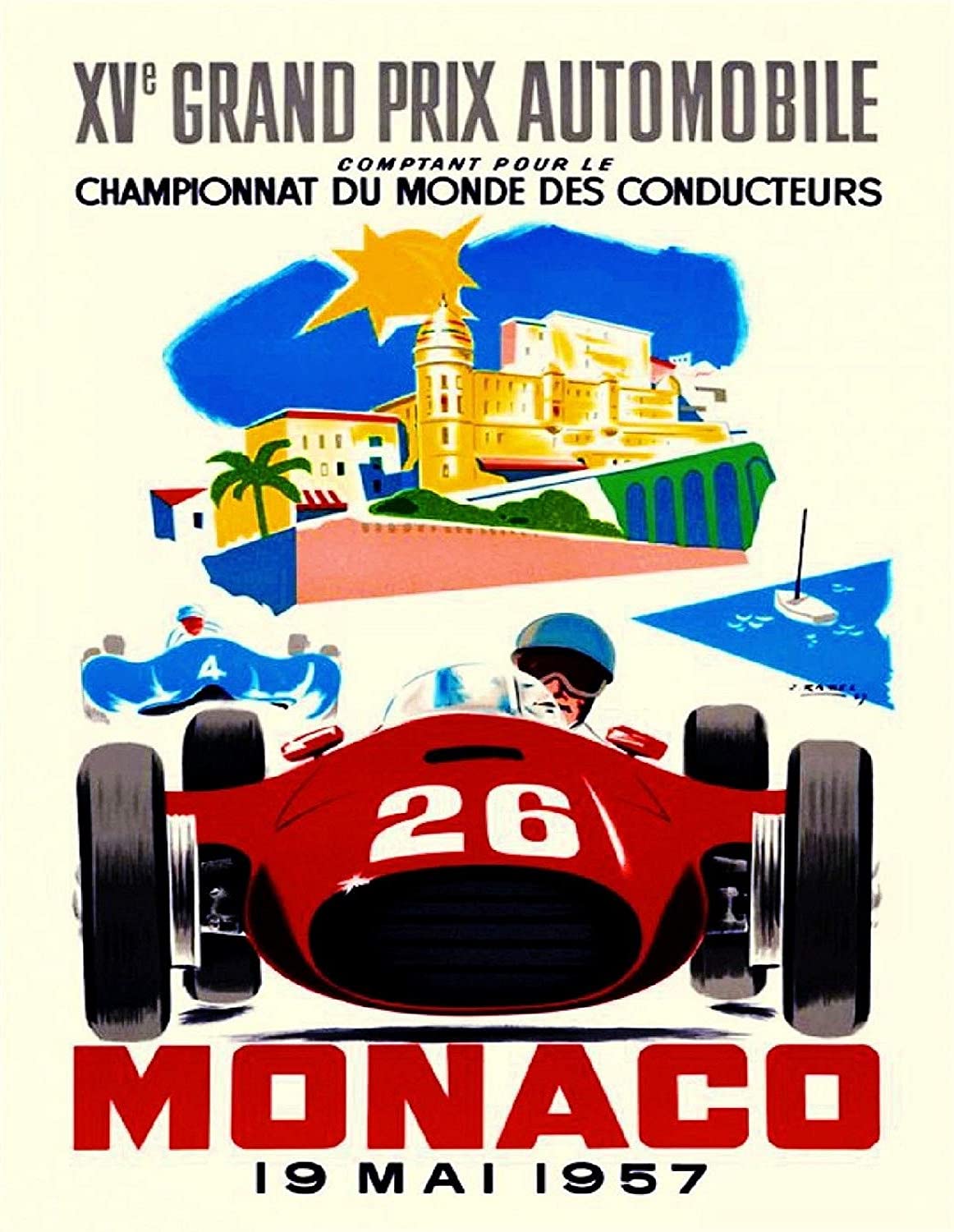 BigBazza Vintage Advertising Wall Tin Plaque 20x15cm - Pub Shed Bar Man Cave Home Bedroom Office Kitchen Gift Metal Sign - Monaco 1957 Racing Car Driver Championship Grand Prix Formula One 1 inspired