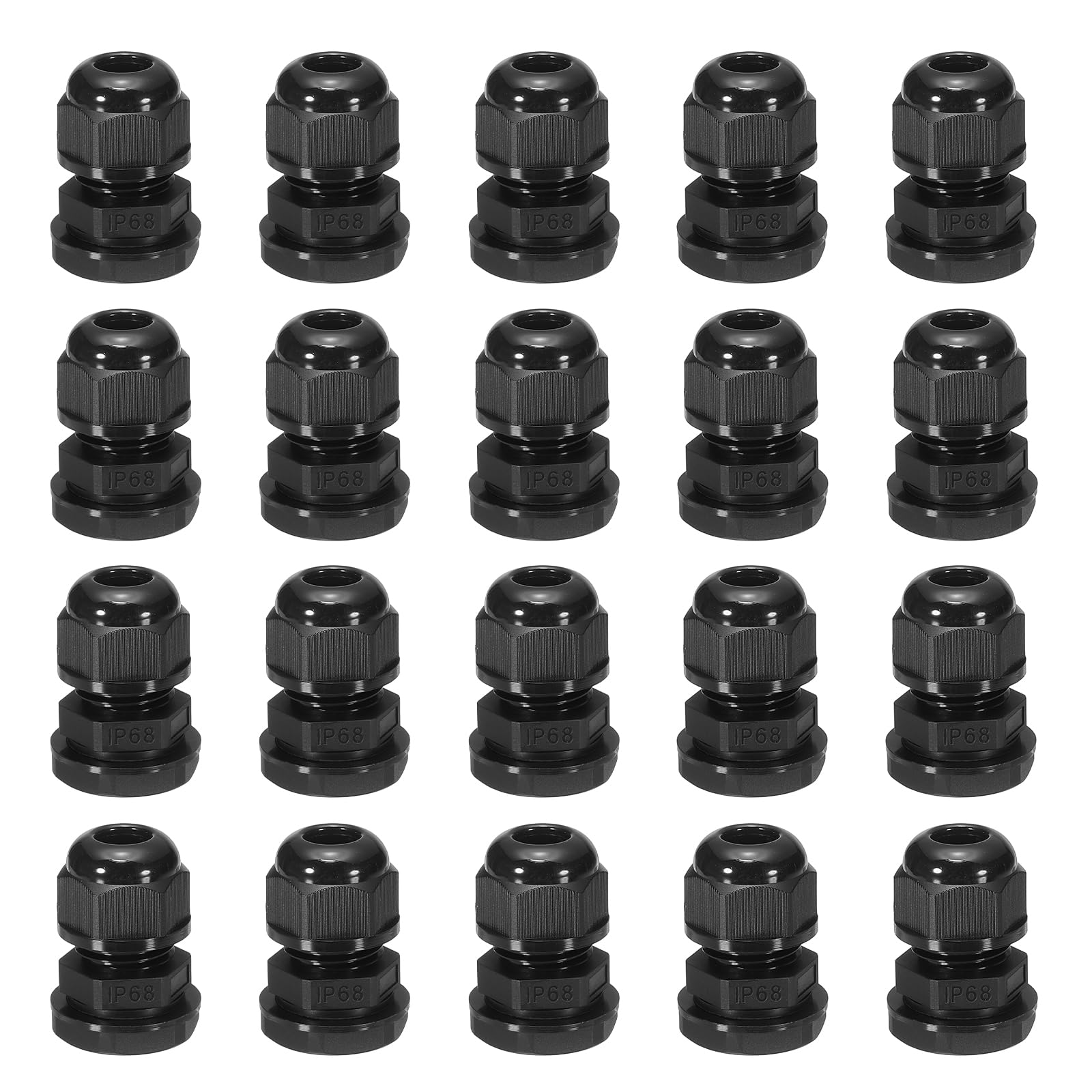 sourcing map 20 Pcs PG9 Cable Glands Adjustable 4-8mm PA6 Nylon IP68 Waterproof Connectors with Seals Anti-Corrosion for Industrial/Outdoor Electrical Systems (Black)