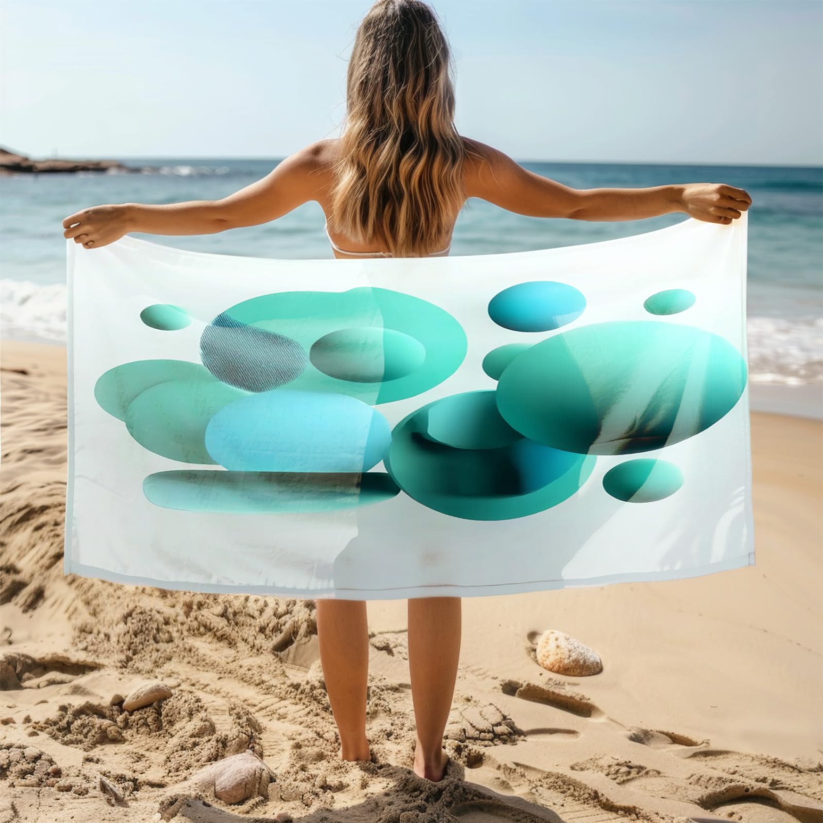 Generisch Telo Mare Microfibra 180X90 Circolo Verde Chiaro Asciugamano da Spiaggia Asciugatura Rapida Telo Mare Antisabbia Morbido e Leggero Adatto Per Yoga in Spiaggia Nuoto