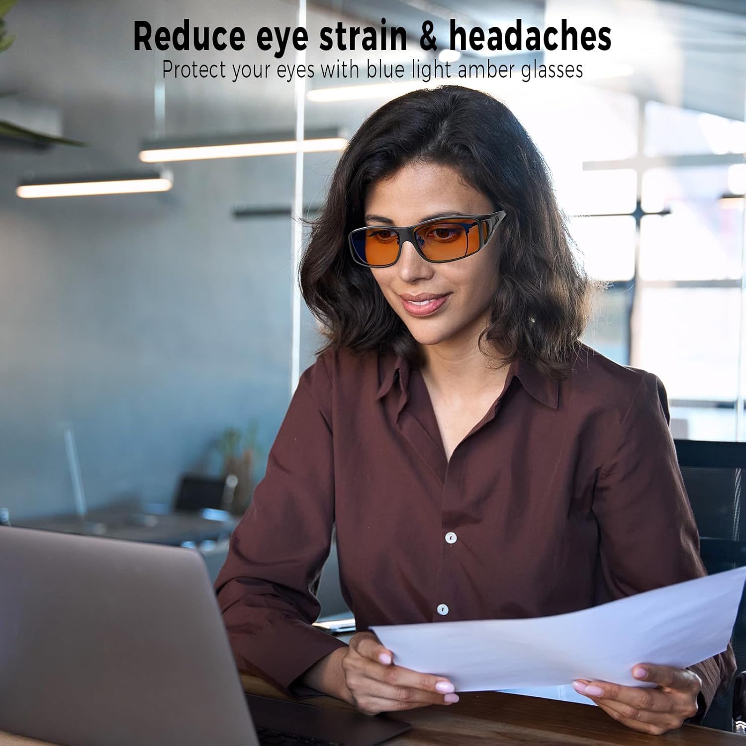 Fit Over 100% Blue Light Blocking Glasses for Sleep - Amber Nighttime Eyewear, Wraparound Sleep Glasses, Anti-Blue Blocking Computer Gaming Glasses for Men Women, Black - Image 6