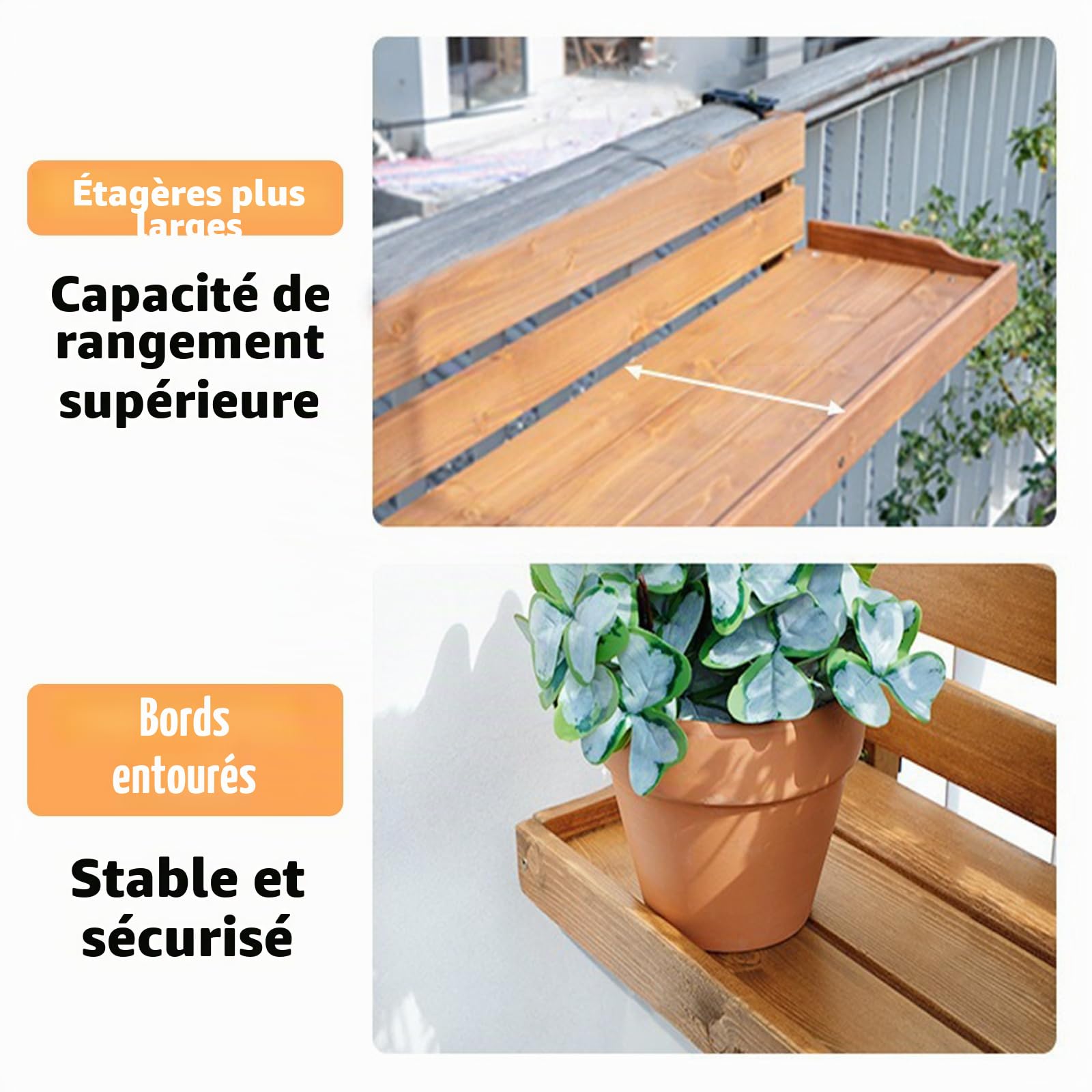 Table Balcon Suspendue Bois,Table De Bar Balcon pour Balustrades,Table De Balcon Suspendue,Conception Simple,pour La Suspension sur Balustrade De Balcon