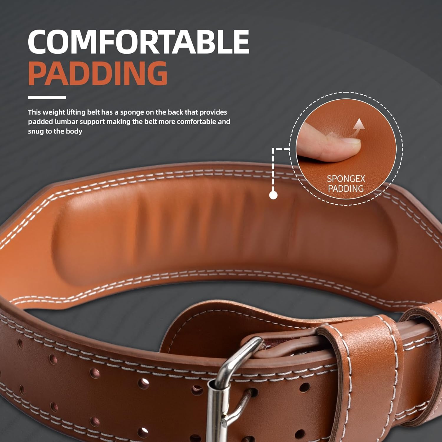 Genuine Leather Weight Lifting Belt, 4”& 6” Padded Lumbar Back Support, 10 Adjustable Holes, Gym Weight Belt Ideal for Deadlift, Powerlifting, Bodybuilding and Squat - Image 6