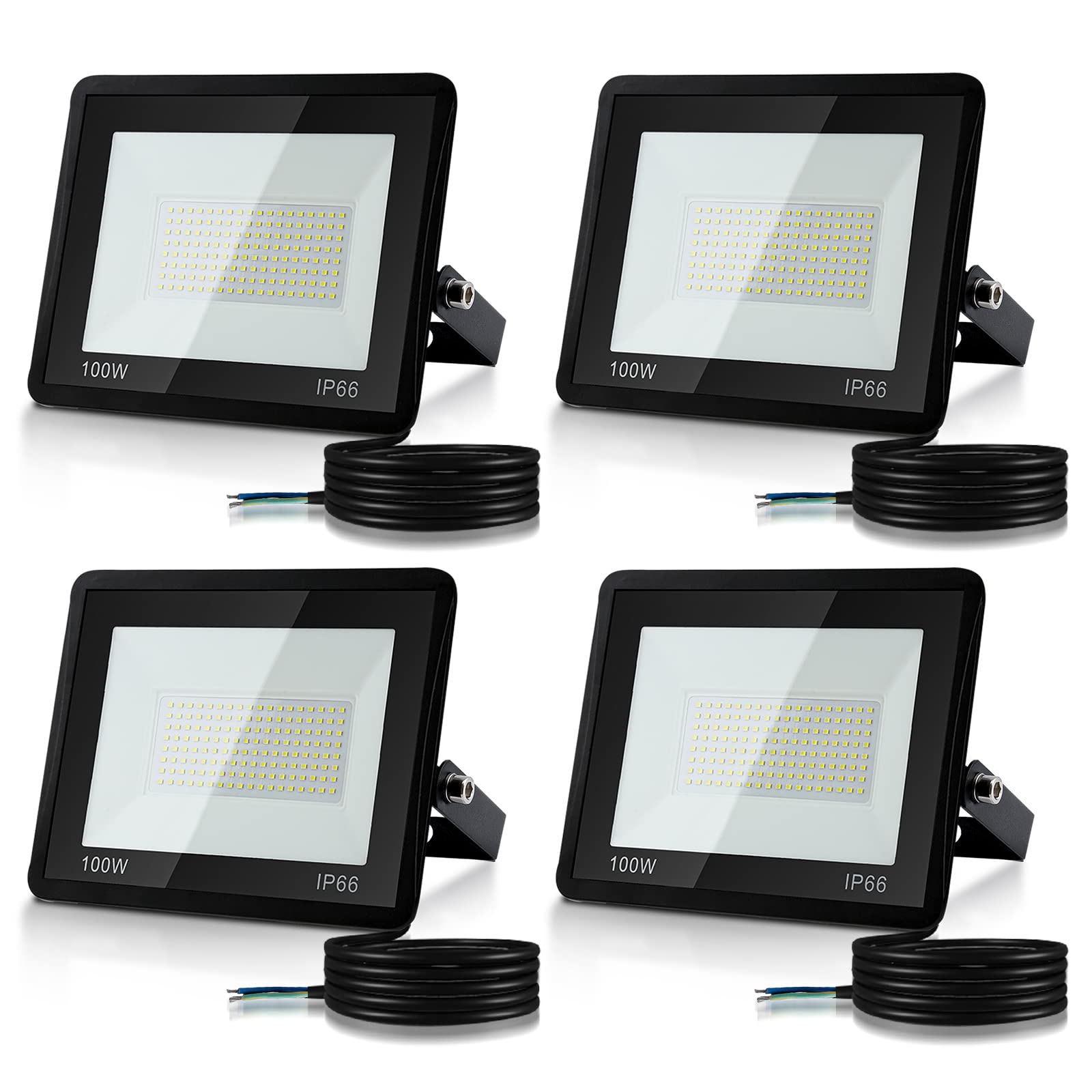 LED Strahler Aussen, 4x100W Superhell 8500LM Außenleuchte Scheinwerfer 6000K Kaltweiß, IP66 Wasserfest Aussenstrahler für Terrasse Garten Innenhöfe (kein Stecker)
