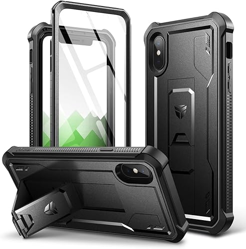 Dexnor Funda para iPhone XS, protector de pantalla integrado y soporte, protección de grado militar resistente a prueba de golpes para iPhone XS,