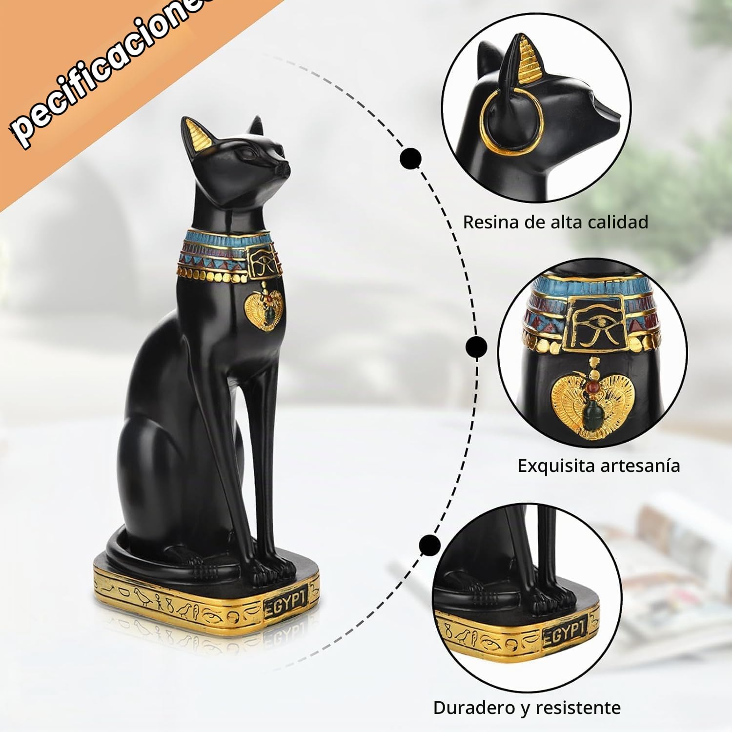Tyenaza Adorno de Gato Egipcio, Escultura Gato Egipcio, Estatua de Resina de Gato Egipcio, Egipto Gato Diosa Bastet Estatua, para el Hogar Habitación Decoración Exquisita, Buen Regalo(28cm)