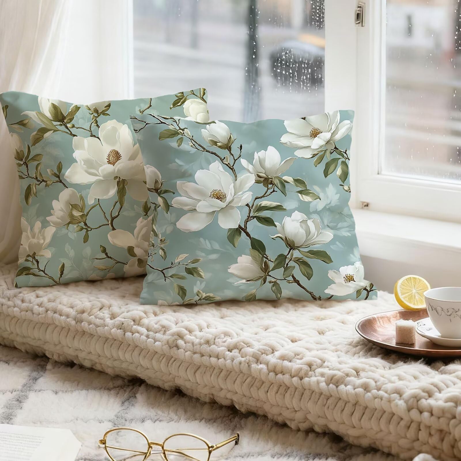 Vert Sauge Housse Coussin 60x60 Beige Taie Oreiller 60x60 Lot de 4 Super Doux Protege Oreiller 60 x 60 Decoration Automne Taie D'oreiller Carrées Coussin Canape, pour Maison Salon Chambre E - 222