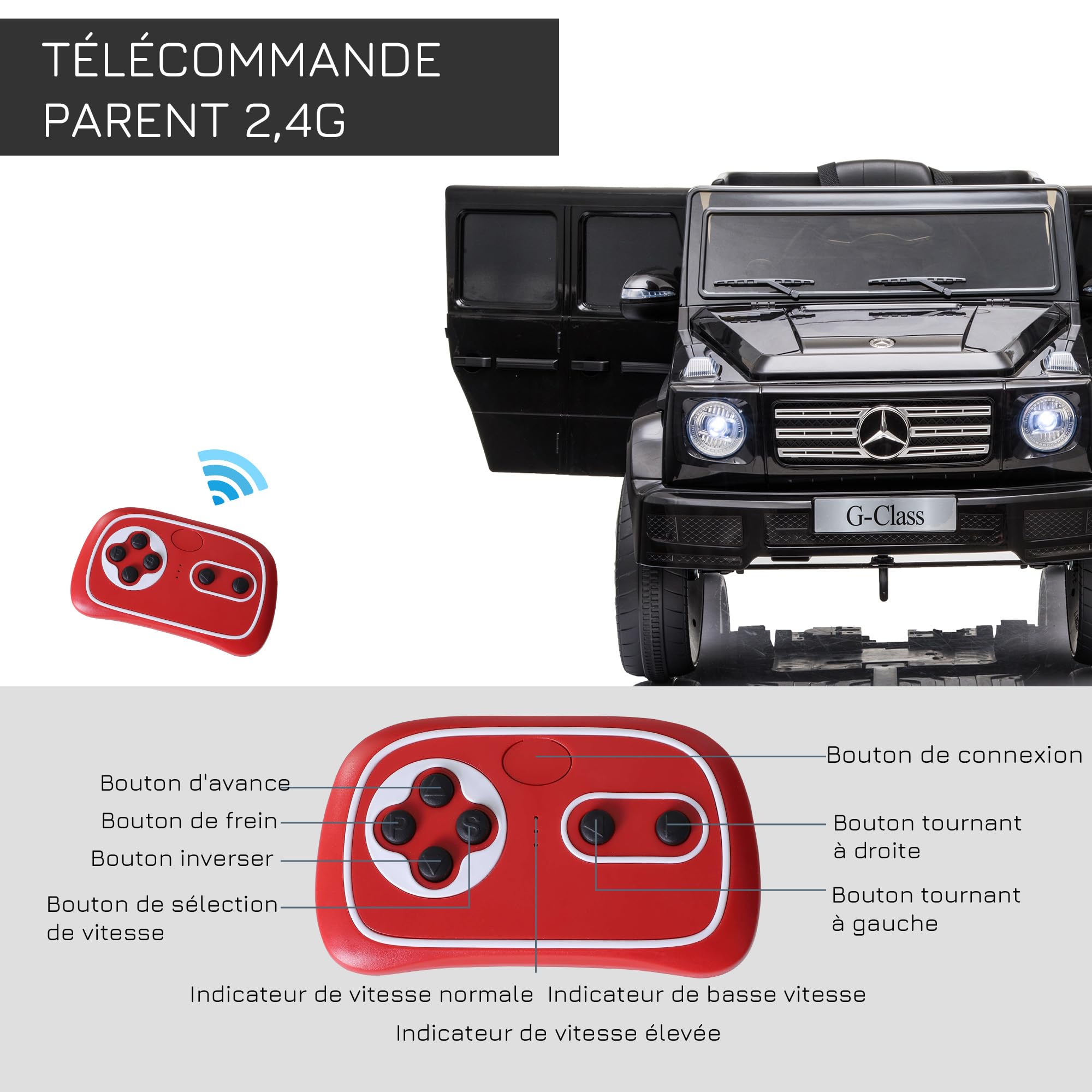 HOMCOM Voiture Électrique Enfant Véhicule Mercedes Benz 12 V, 5 Km/h, Noir