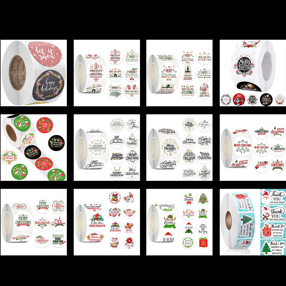 Pegatinas Navideñas Redondas – Rollo De 500 Unidades Impermeables | Para Sobres, Tarjetas Y Manualidades