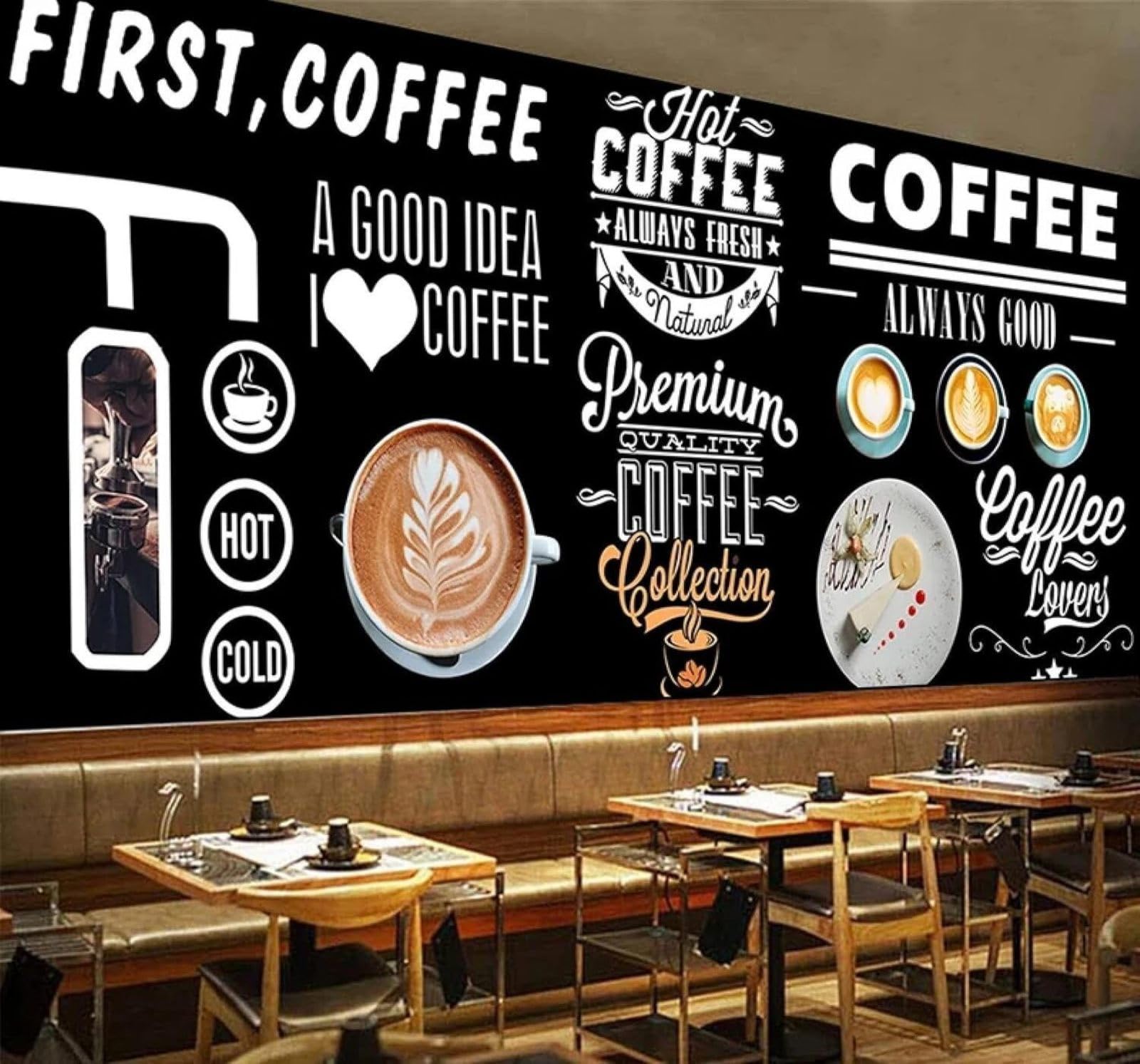 XLMING Chalkboard Hand Drawn Coffee Coffee Shop Restaurant 3D Wallpaper Silky Texture Home Study Office Grey Dining Room Sofa Bedroom Living Room TV Backdrop-430cm×300cm