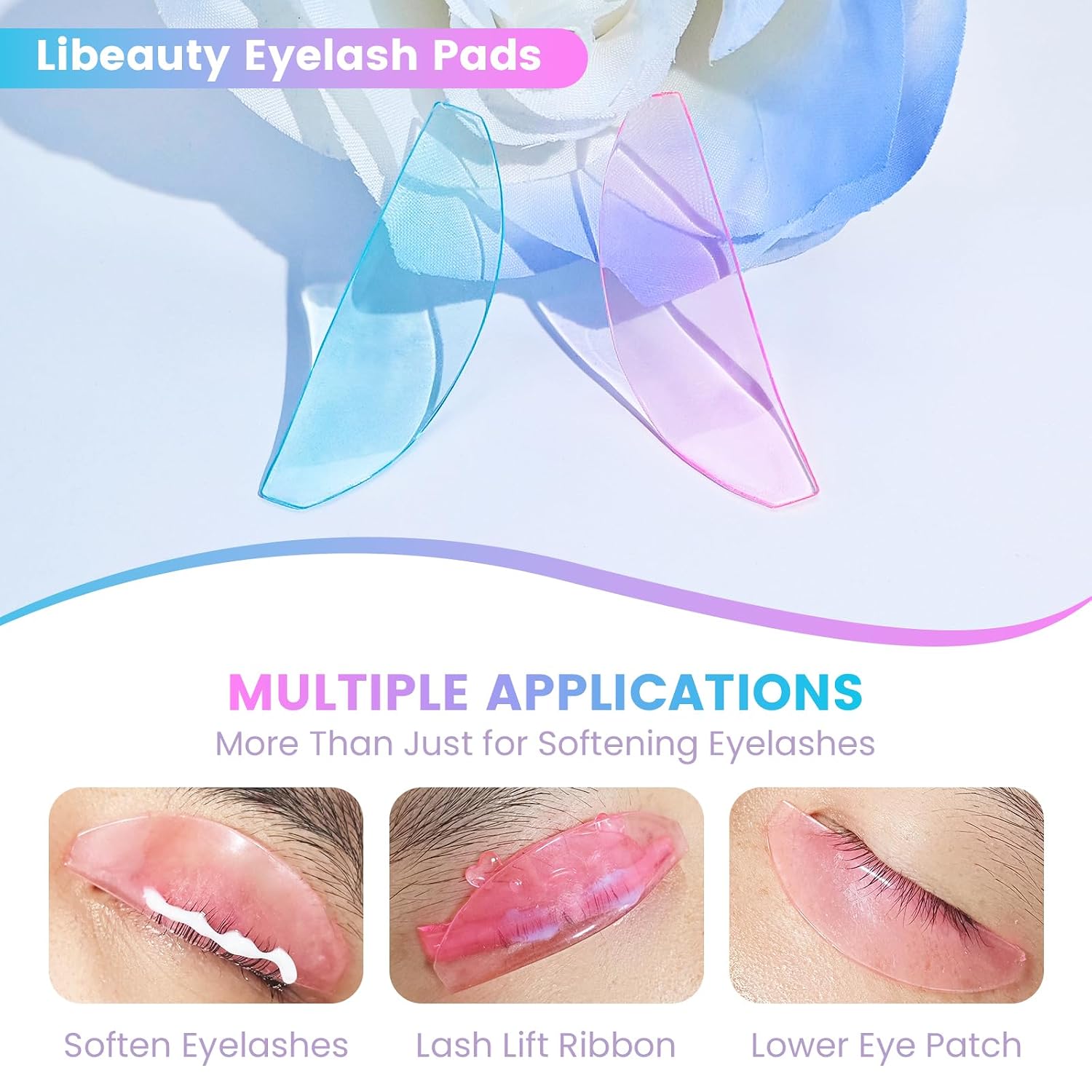 Libeauty 1mm Ultra Thin Flat Lash Lift Shields, Korean Lash Lift Pads for Step 1 Softening Only, Self Adhesive Glueless Silicone Lash Rods with Storage Case, Professional & DIY Supplies, Pink & Blue