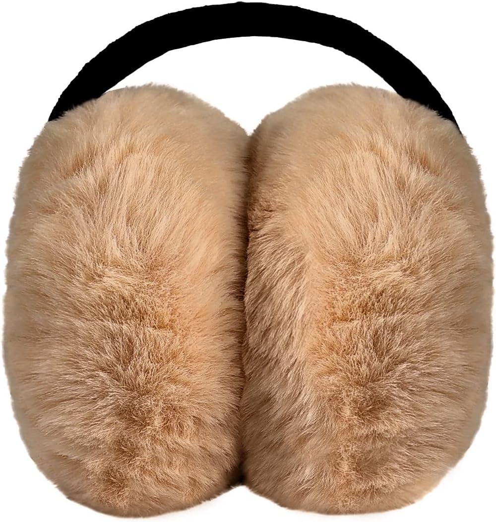 Earmuffs - Soft & Warm Winter Ear Muffs for Women, Girls - Foldable, Furry Fleece Ear Warmers - Outdoor Cold Protection Ear Covers, Headband Style, Ideal for Running, Cycling & Biking
